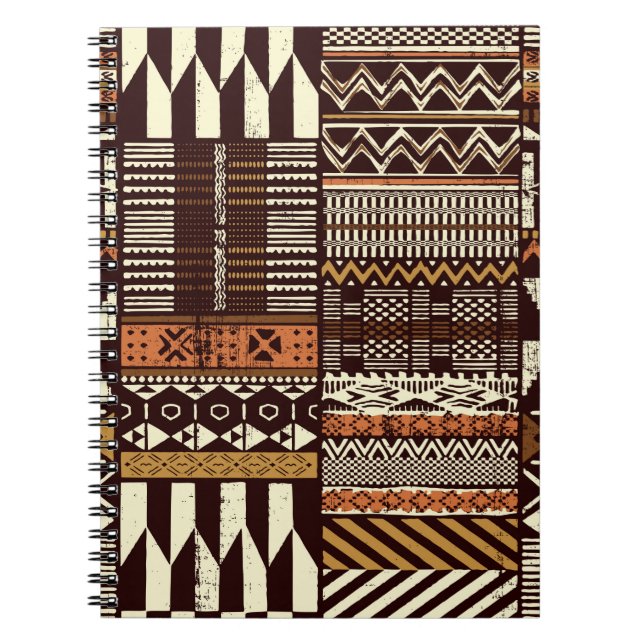 Carnet Tissu tribal africain patchwork abstrait vin (Devant)