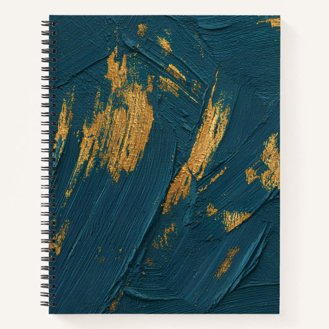 Carnet Toile Abstraite de brosse texturée verte et or (Devant)