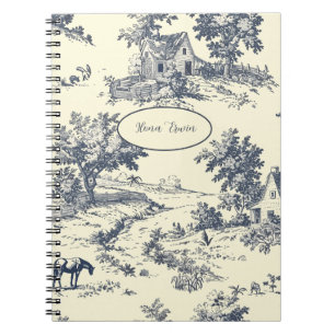 Carnet Toile de Jouy bleue personnalisée de ferme françai