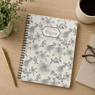 Carnet Toile de Jouy botanique oiseaux campagne rustique