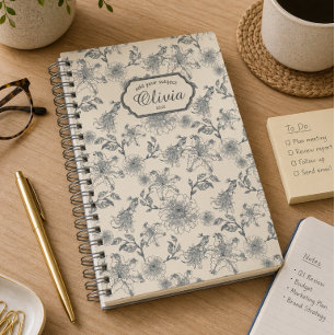 Carnet Toile de Jouy botanique oiseaux campagne rustique