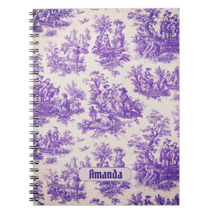 Carnet Toile de Jouy Florale Violette Monogramme Vintage