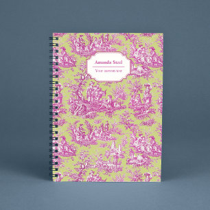 Carnet Toile de Jouy Pastorale Française Verte et Rose Vi