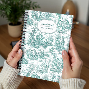 Carnet Toile de Jouy turquoise élégante de style campagna