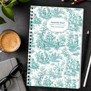 Carnet Toile de Jouy vintage turquoise de style campagnar