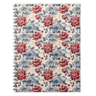 Carnet Toile française & Toile de Jouy. Roses bleues et r