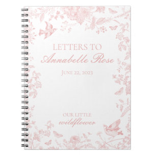 Carnet Toile rose De Jouy Lettres florales à fille d'anni