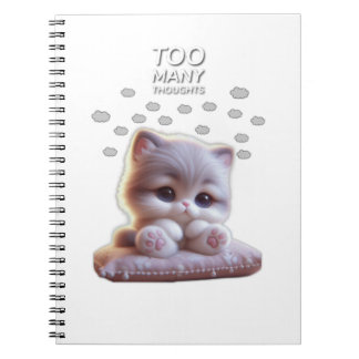 Carnet Too Many Thoughts Cat Notebook – Cute Overthinking