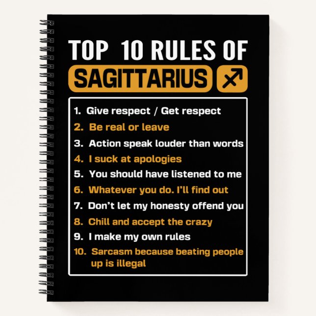 Carnet Top 10 Règles De Sagittarius, Sagittarius Traits R (Devant)