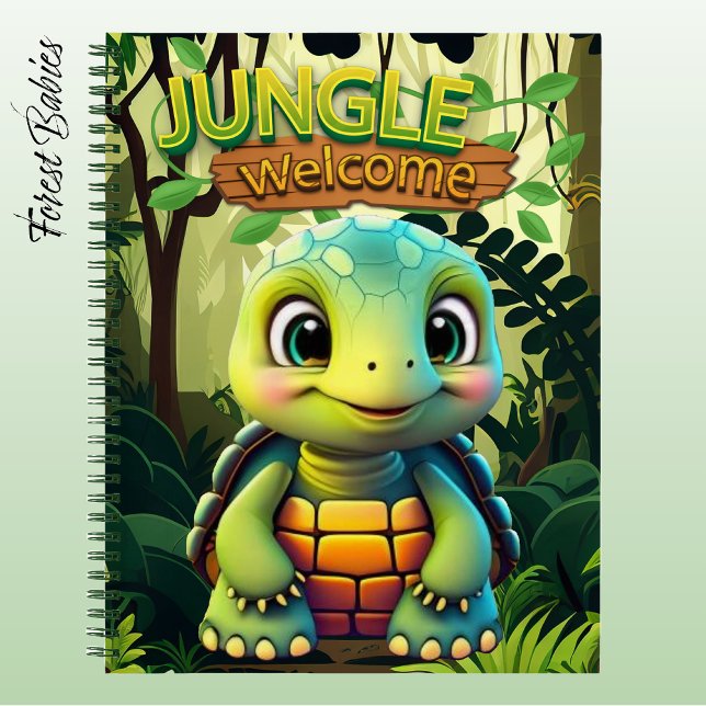 Carnet Tortoise Fun Box Turtle Whimsical Zoo Animal 🐢 (Cute Box Turtle "Jungle Welcome" Tortoise Wildlife Animal Cartoon Graphic Stationery Notebook 🐢)
