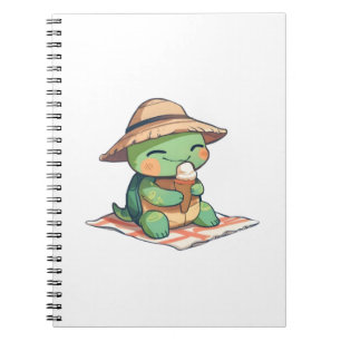 Carnet Tortue Chibi Mignonne avec Chapeau de Paille Mange