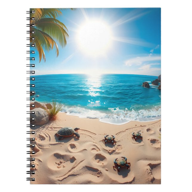 Carnet Tortue de mer à l'aquarelle sarcelle Zen côtier (Devant)