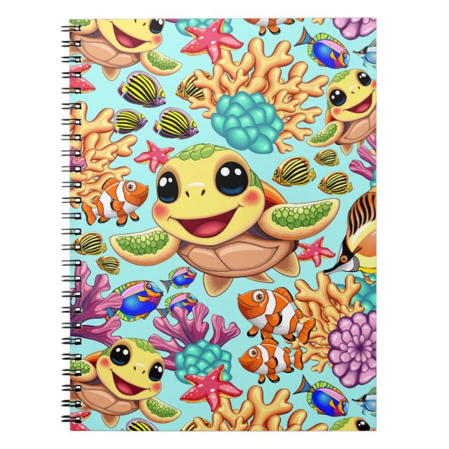 Carnet Tortue de mer bébé heureuse et mignonne (Devant)