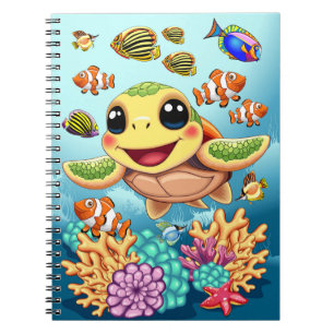 Carnet Tortue de mer Bébé heureux et mignonne personnage
