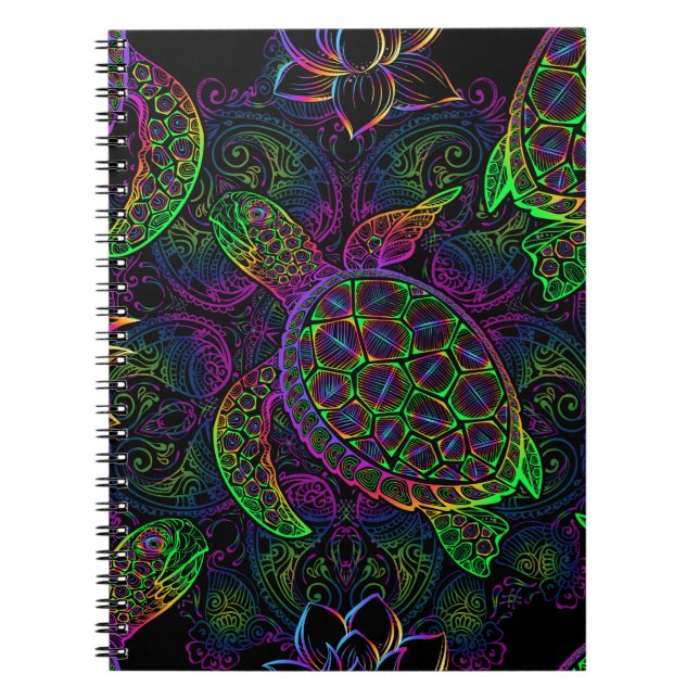 Carnet Tortue de mer Boho : Motif psychédélique mandala (Devant)