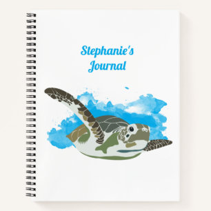 Carnet Tortue de mer nage personnalisée en aquarelle