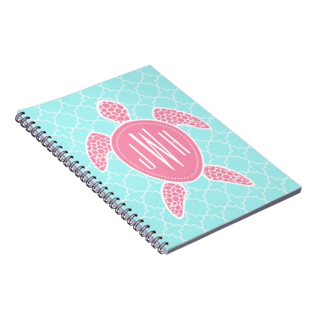 Carnet Tortue de mer rose décorée d'un monogramme + (Côté Droit)
