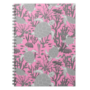 Carnet Tortue de mer rose et gris Motif moderne Sea Life
