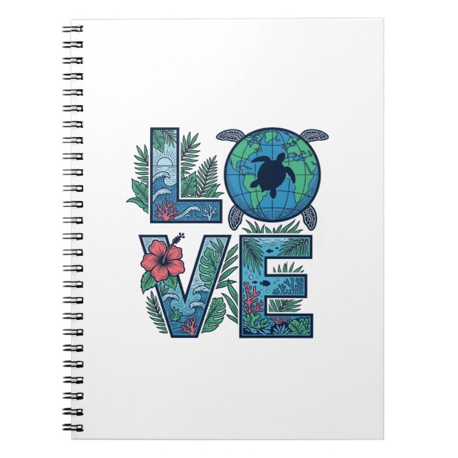 Carnet Tortue de mer Terre Tropical Amour (Devant)