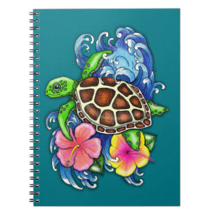 Carnet Tortue de mer tropicale et Hibiscus