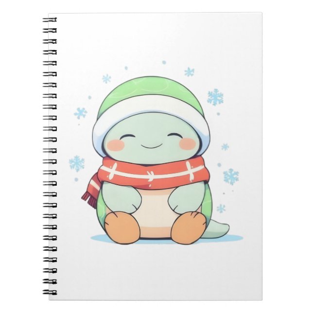 Carnet Tortue d'hiver Cozy avec Dessin Kawaii Écharpe (Devant)