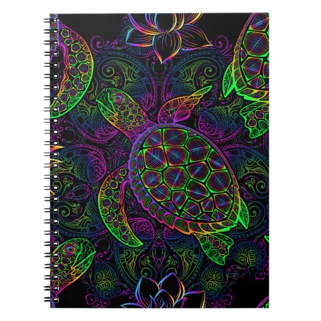 Carnet Tortue marine dans des couleurs psychédéliques mul (Devant)