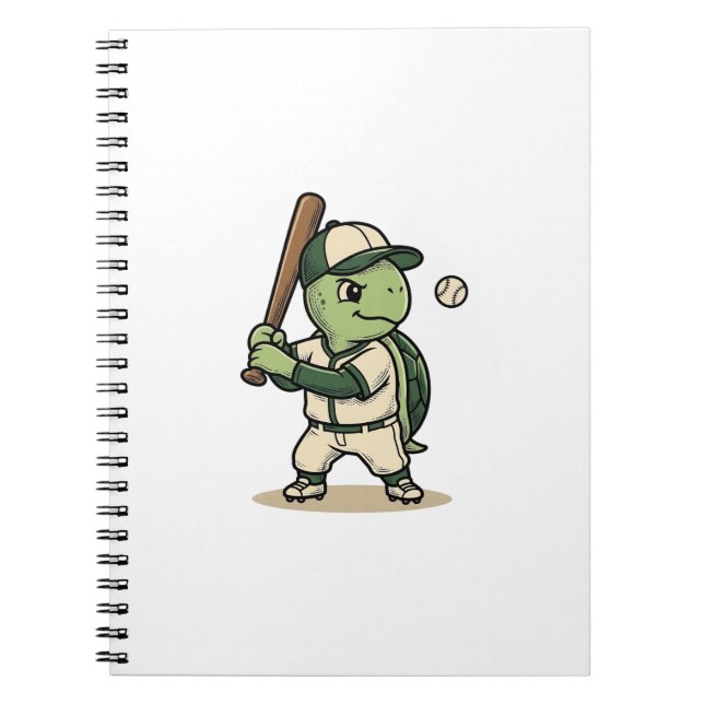 Carnet Tortue Mignonne Batteur de Baseball Art Vectoriel  (Devant)