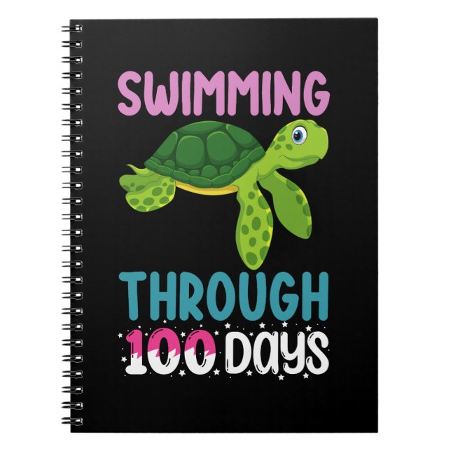 Carnet Tortue Nageant à Travers 100 Jours D'école (Devant)