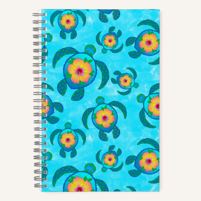 Carnet Tortues de mer de Honu bleu Hibiscus Fleurs (Recto)