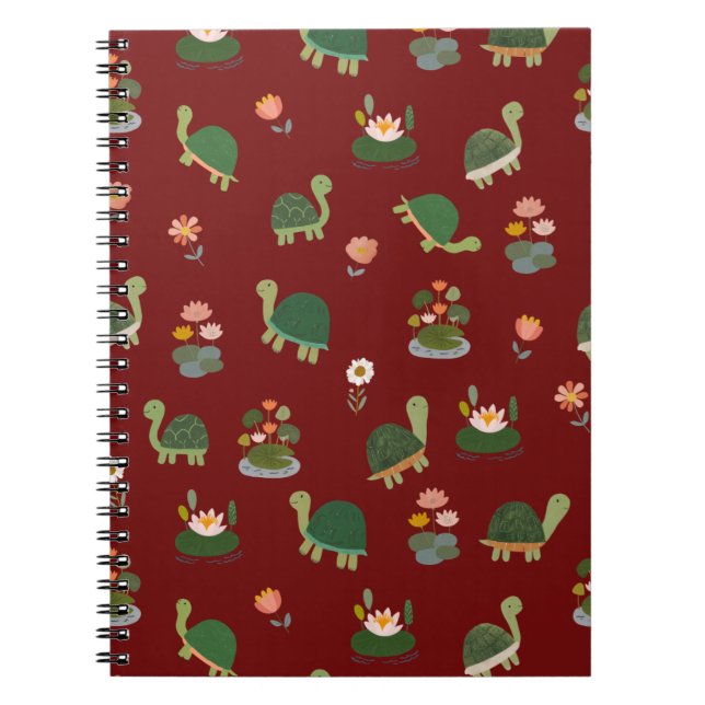 Carnet Tortues & nénuphars sur fond rouge foncé (Devant)