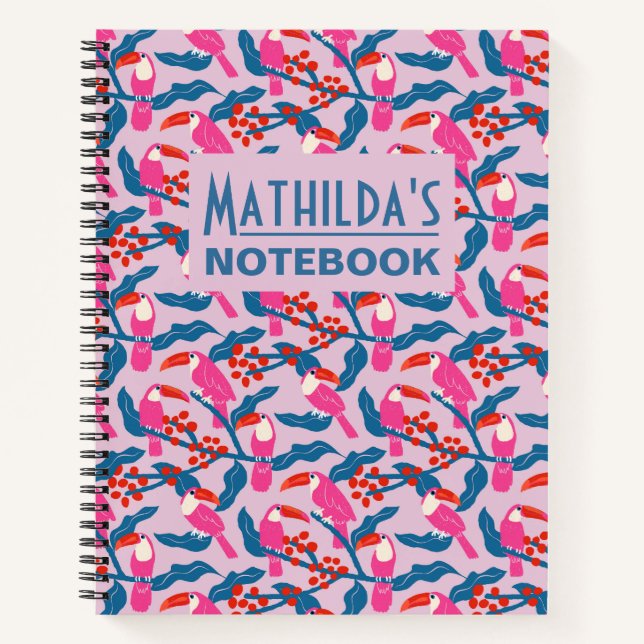 Carnet Toucans roses ludiques et vifs (Devant)