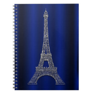 Carnet Tour Eiffel Argent et Bleu Royal, Glamour Moderne 
