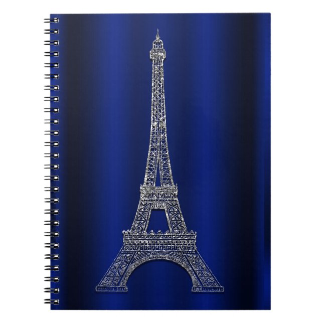 Carnet Tour Eiffel Argent et Bleu Royale, Glamour Moderne (Devant)