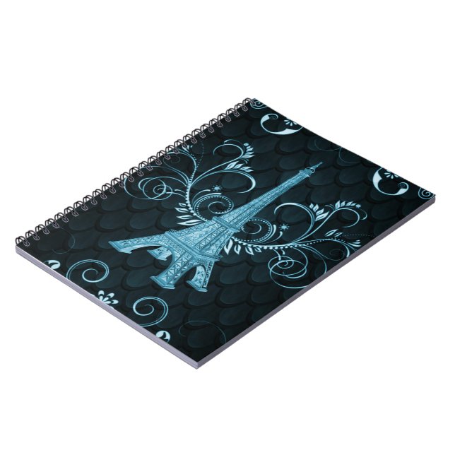 Carnet Tour Eiffel Blue Floral (Côté gauche)