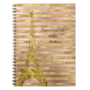 Carnet Tour Eiffel glamour rayures or rose  