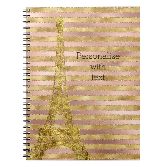 Carnet Tour Eiffel glamour rayures or rose   (Devant)