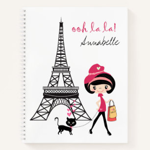 Carnet Tour Eiffel Paris Fille et chat personnalisée