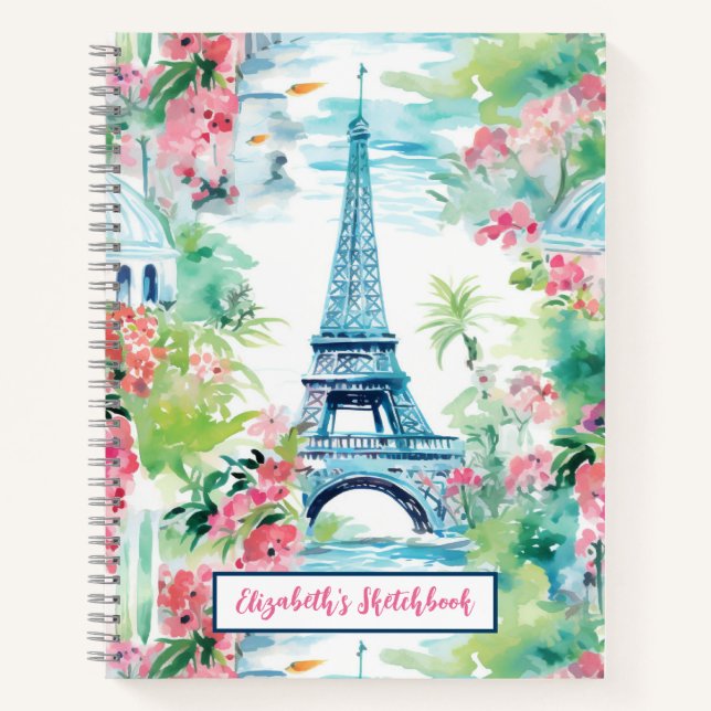Carnet Tour Eiffel Paris France Artiste Floral (Devant)