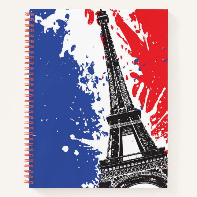 Carnet Tour Eiffel | Paris, France | Drapeau Grunge (Devant)
