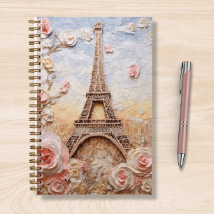Carnet Tour Eiffel Paris France Floral rose
