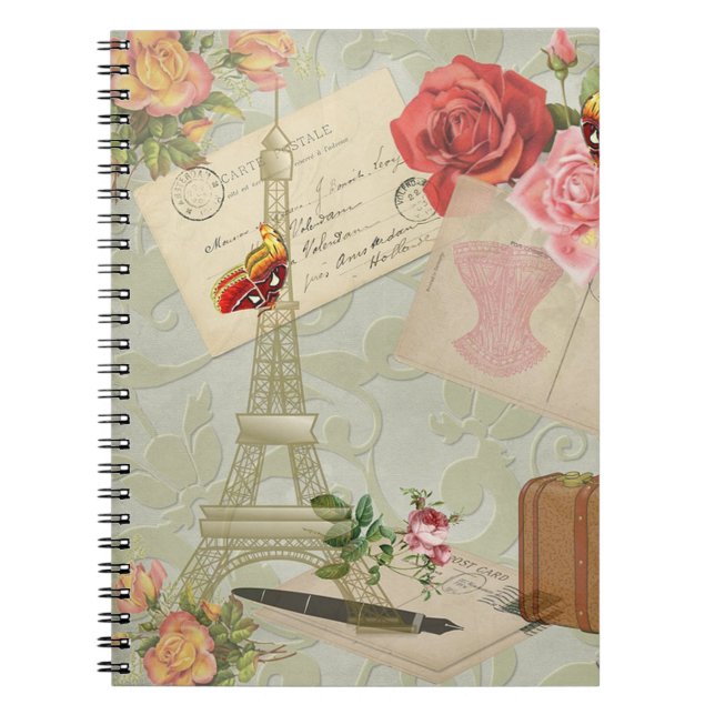 Carnet Tour Eiffel Roses Vintages (Devant)