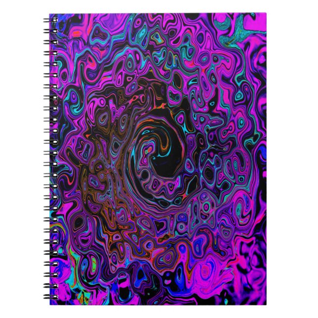 Carnet Tourbillonnement Liquide Rétro Noir et Magenta (Devant)