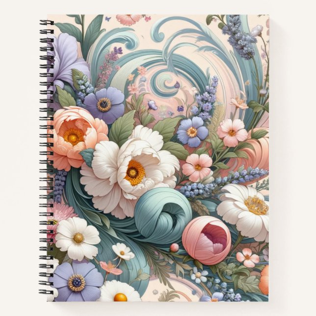 Carnet Tourbillons floraux Whimsical en Pastel (Devant)