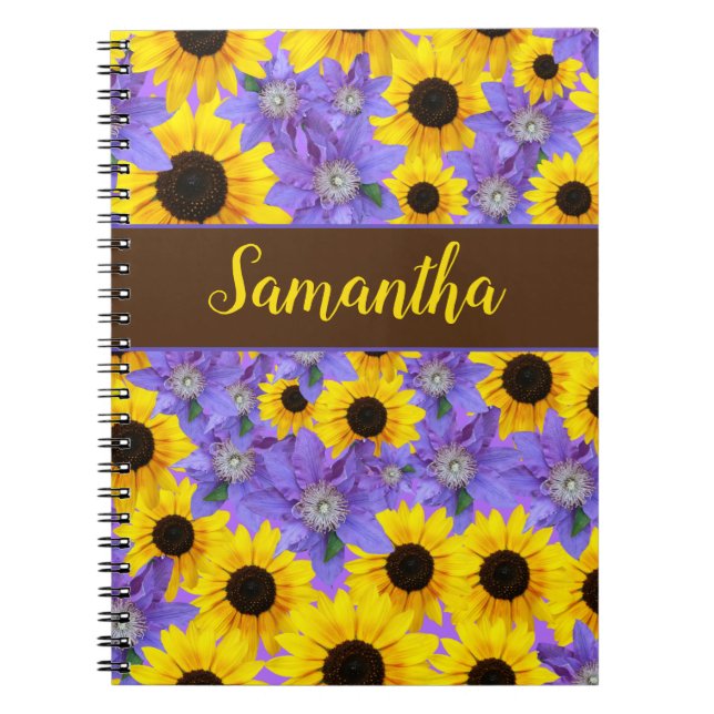 Carnet Tournesol coloré & Floral violet Personnalisé (Devant)