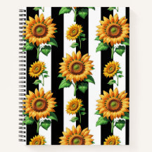 Tournesol Floral noir blanc rayures