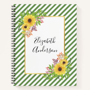 Carnet Tournesol jaune aquarelle, cadre et rayures