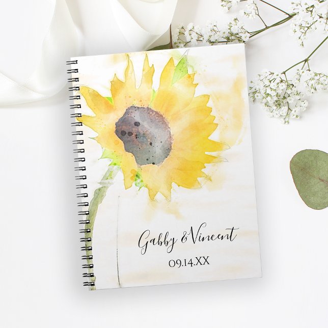 Carnet Tournesol jaune sur aquarelle Mariage blanc (Créateur téléchargé)
