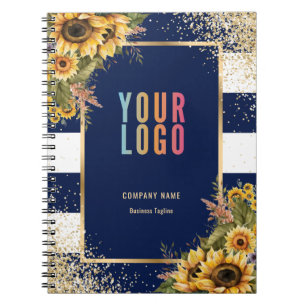 Carnet Tournesol Navy Blue Or Logo Entreprise Floral
