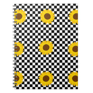 Carnet Tournesol noir et blanc À damiers Fleur Motif