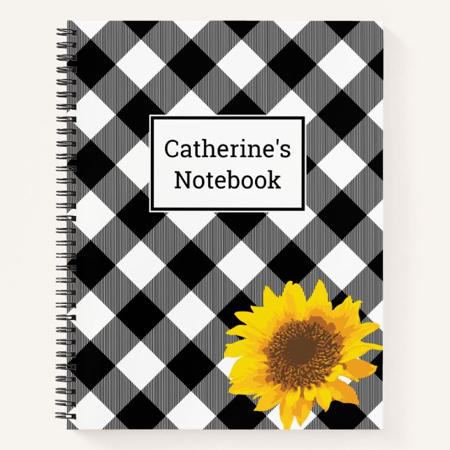 Carnet Tournesol Plaid Buffalo noir et blanc personnalisa (Devant)